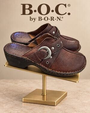b.ø.c. Born Concept BC6650 Brown Leather Buckle Clogs Women’s 6